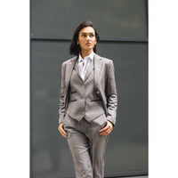 TPW-15 - Traje de tres piezas gris liso para mujer