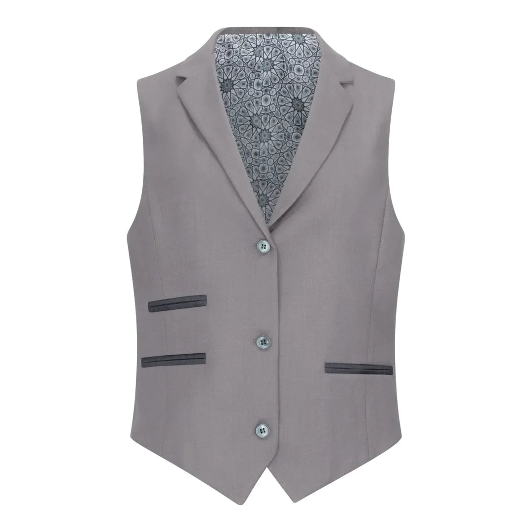 TPW-15 - Traje de tres piezas gris liso para mujer
