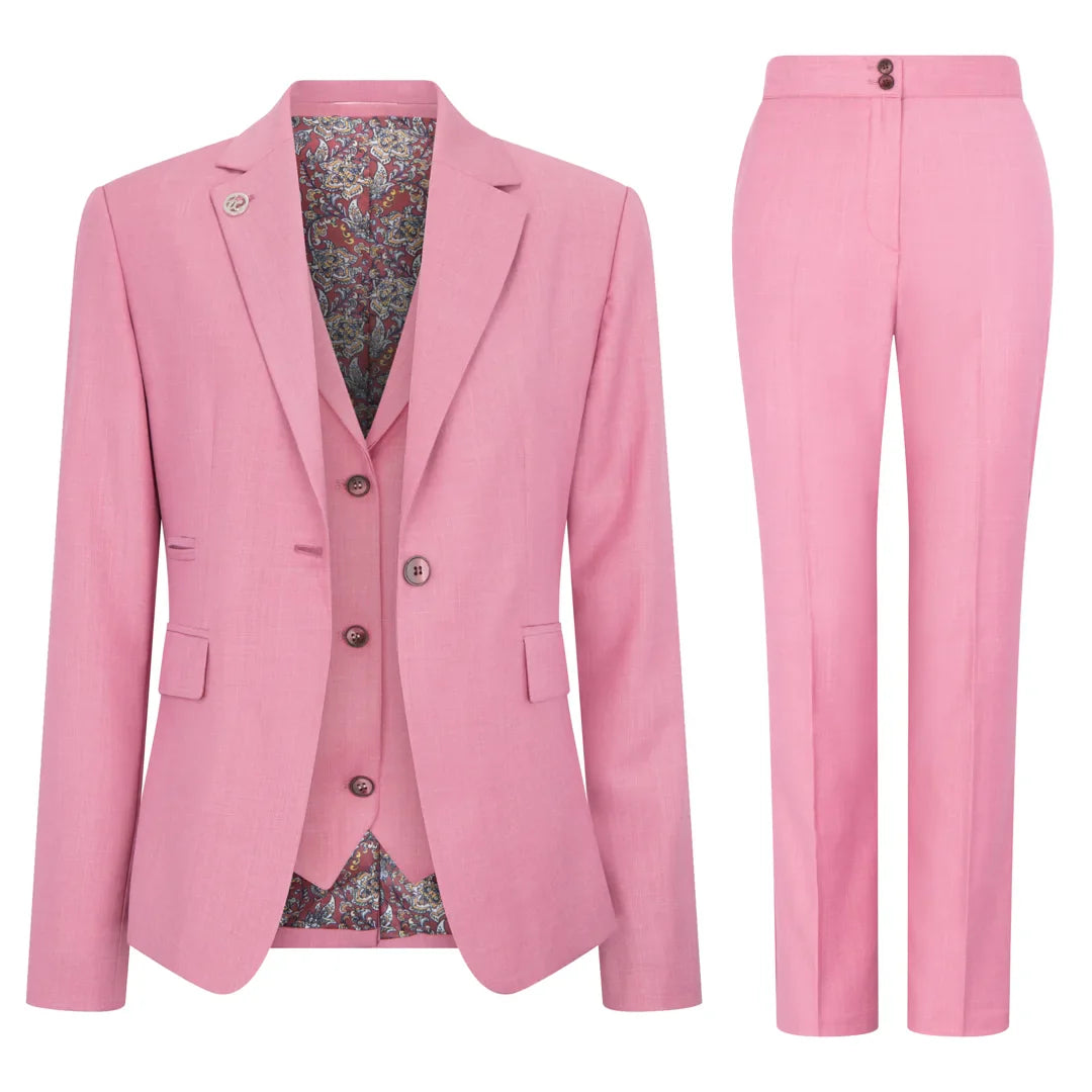 TP-16 - Traje de tres piezas liso rosa para mujer