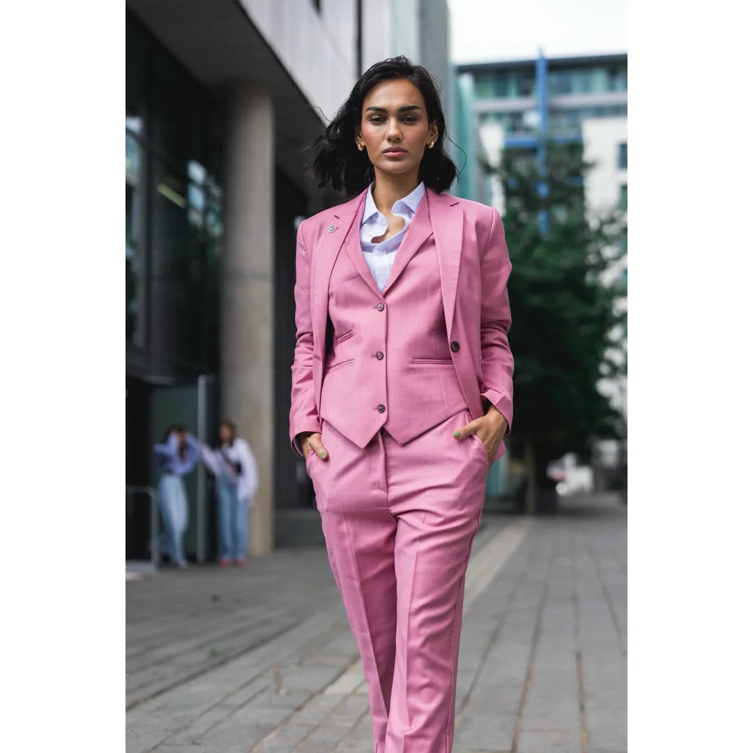 TP-16 - Traje de tres piezas liso rosa para mujer