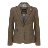 TPW-20 - Blazer de mujer de mezcla de lana marrón con estampado de pata de gallo y tweed