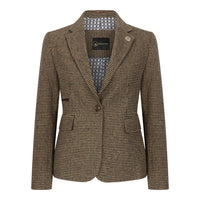 TPW-20 - Blazer de mujer de mezcla de lana marrón con estampado de pata de gallo y tweed