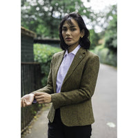 TPW-20 - Blazer de mujer de mezcla de lana marrón con estampado de pata de gallo y tweed