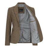 TPW-20 - Blazer de mujer de mezcla de lana marrón con estampado de pata de gallo y tweed