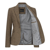 TPW-20 - Blazer de mujer de mezcla de lana marrón con estampado de pata de gallo y tweed