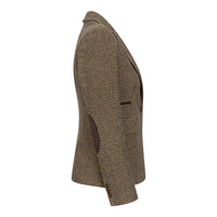 TPW-20 - Blazer de mujer de mezcla de lana marrón con estampado de pata de gallo y tweed