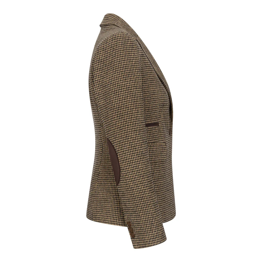 TPW-20 - Blazer de mujer de mezcla de lana marrón con estampado de pata de gallo y tweed