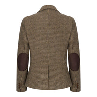 TPW-20 - Blazer de mujer de mezcla de lana marrón con estampado de pata de gallo y tweed