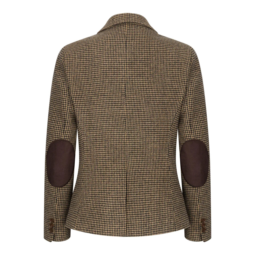 TPW-20 - Blazer de mujer de mezcla de lana marrón con estampado de pata de gallo y tweed