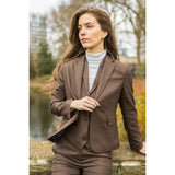 TPW50 - Traje de tres piezas marrón con estampado Príncipe de Gales para mujer