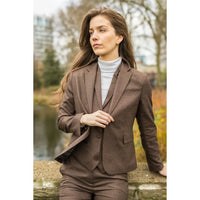 TPW50 - Traje de tres piezas marrón con estampado Príncipe de Gales para mujer