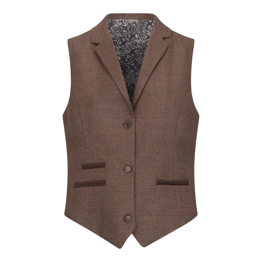 TPW50 - Traje de tres piezas marrón con estampado Príncipe de Gales para mujer