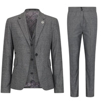 TPW51 - Traje de tres piezas gris con estampado Príncipe de Gales para mujer