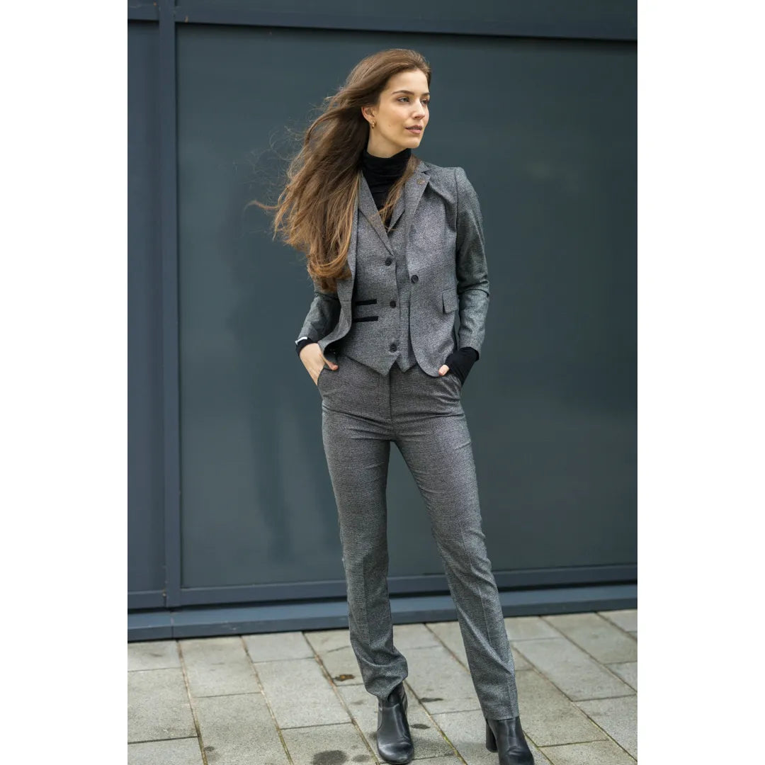TPW51 - Traje de tres piezas gris con estampado Príncipe de Gales para mujer