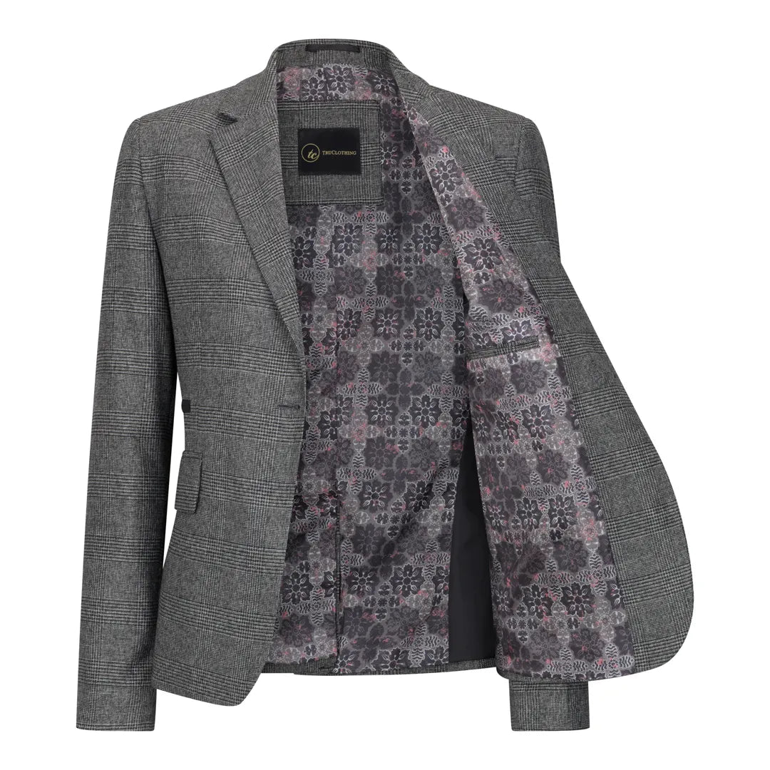 TPW51 - Traje de tres piezas gris con estampado Príncipe de Gales para mujer