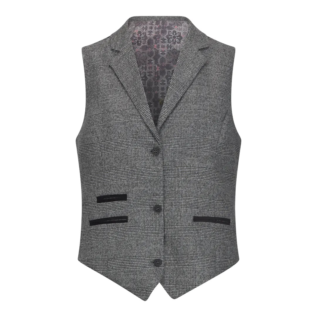 TPW51 - Traje de tres piezas gris con estampado Príncipe de Gales para mujer