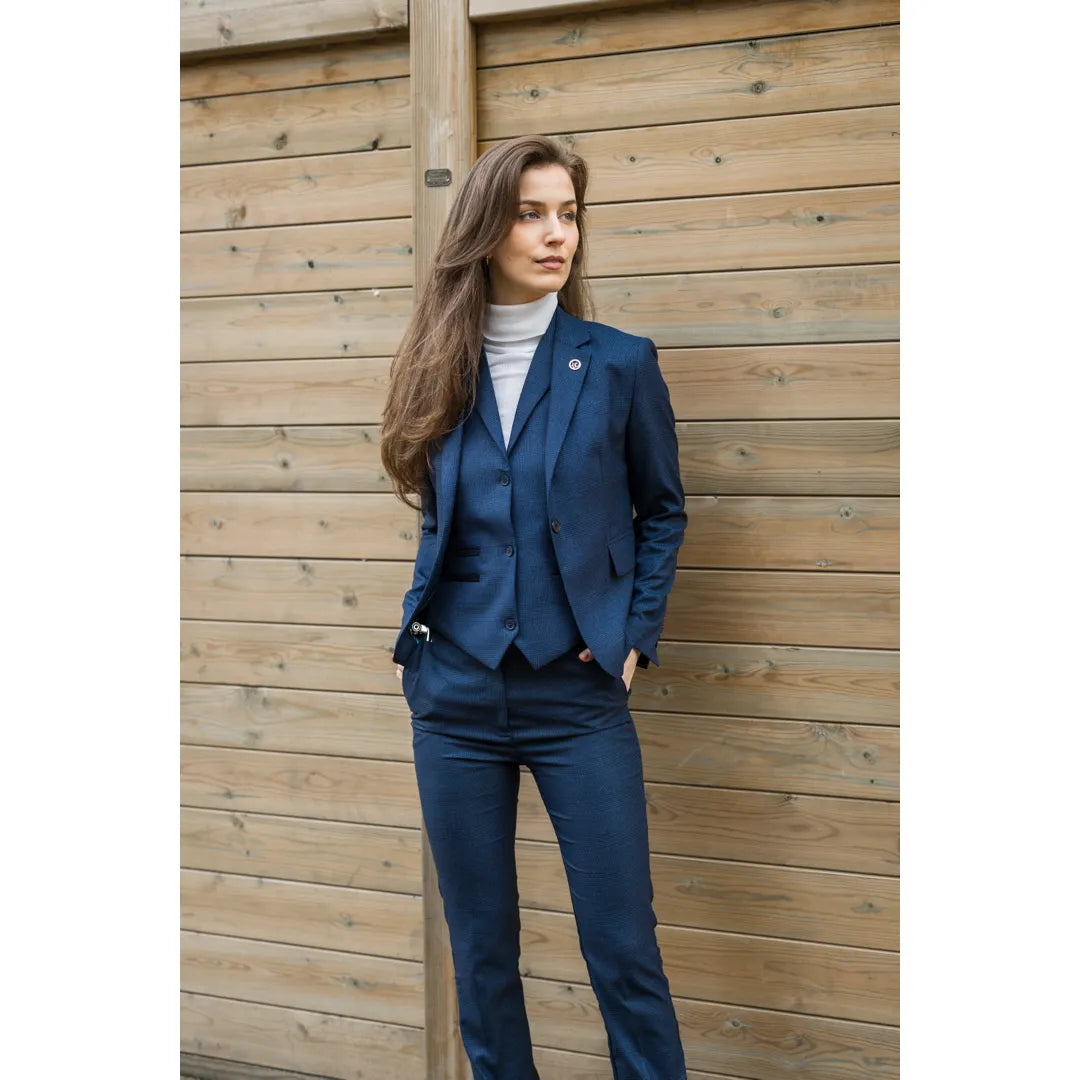 TPW52 - Traje de tres piezas azul marino con estampado Príncipe de Gales para mujer