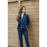 TPW52 - Traje de tres piezas azul marino con estampado Príncipe de Gales para mujer