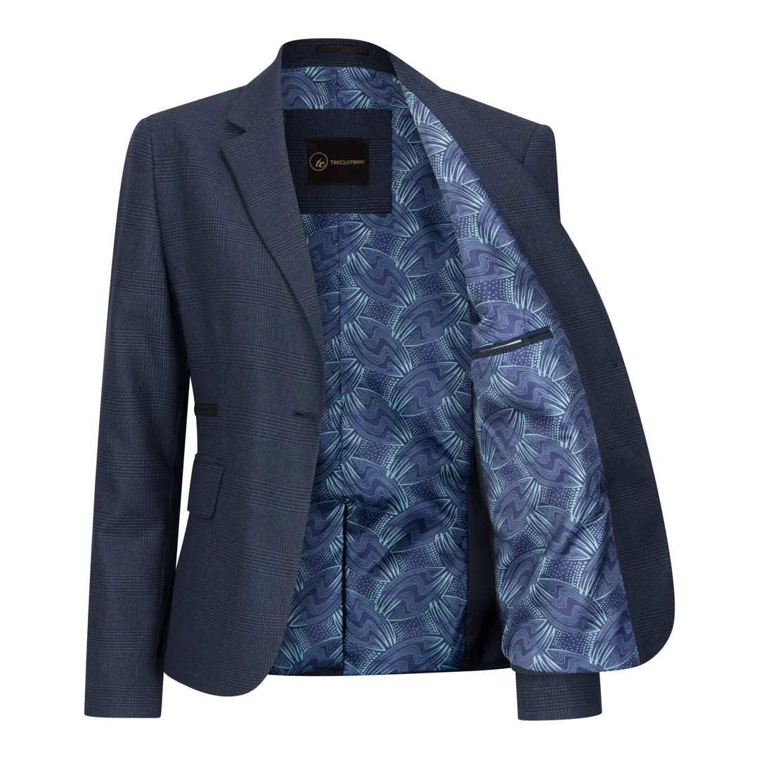 TPW52 - Traje de tres piezas azul marino con estampado Príncipe de Gales para mujer