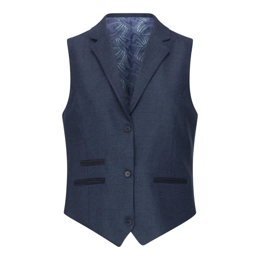 TPW52 - Traje de tres piezas azul marino con estampado Príncipe de Gales para mujer