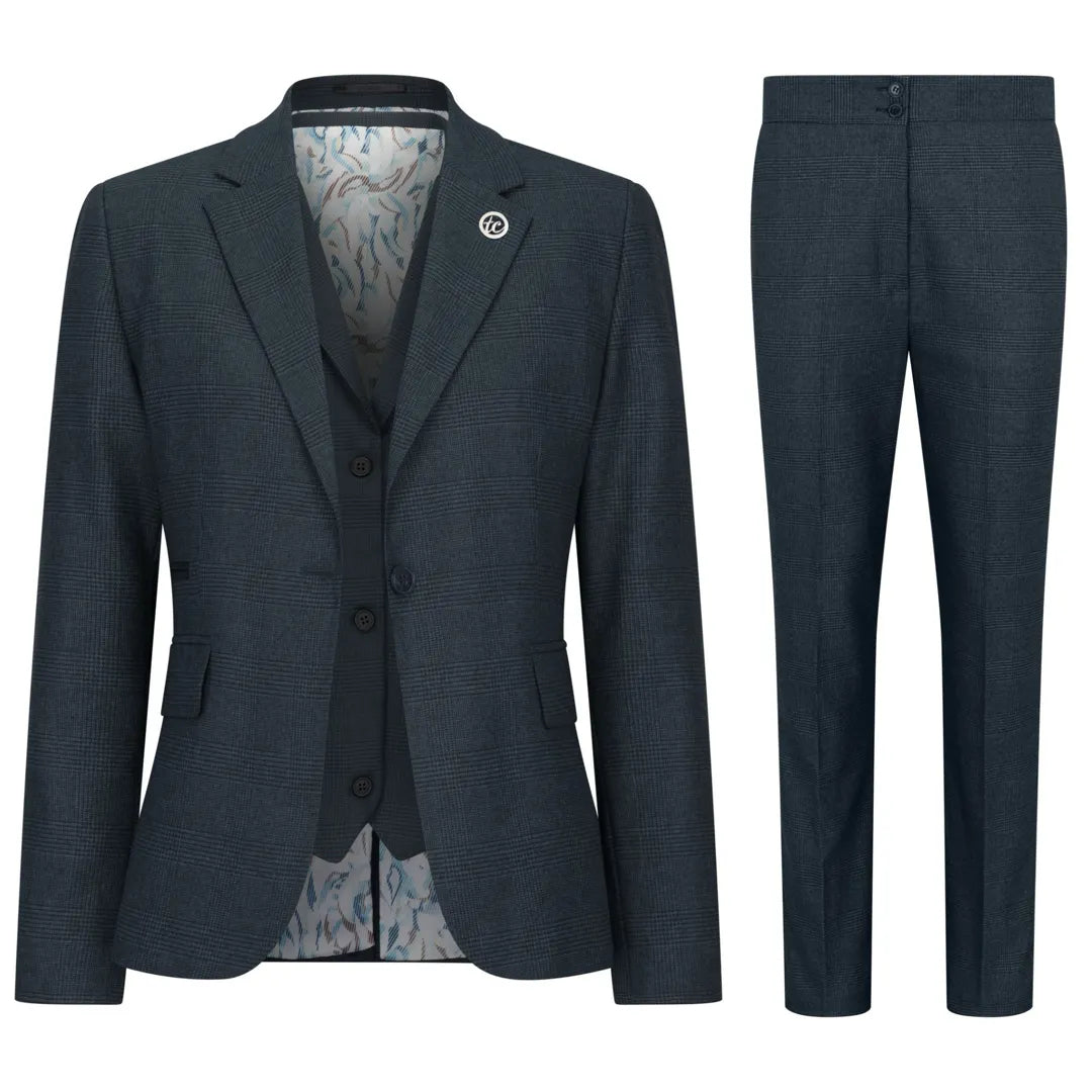 TPW53 - Traje de tres piezas verde con estampado Príncipe de Gales para mujer
