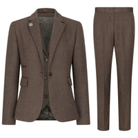 TPW-AK-06 - Traje de tres piezas de tweed con estampado de espiga para mujer, color marrón.