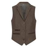 TPW-AK-06 - Traje de tres piezas de tweed con estampado de espiga para mujer, color marrón.