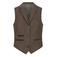 TPW-AK-06 - Traje de tres piezas de tweed con estampado de espiga para mujer, color marrón.