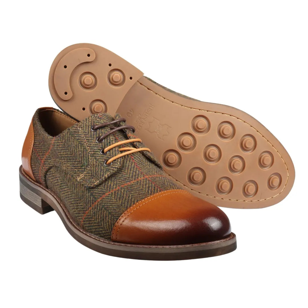 Theon - Zapatos Oxford de cuero y tweed para hombre