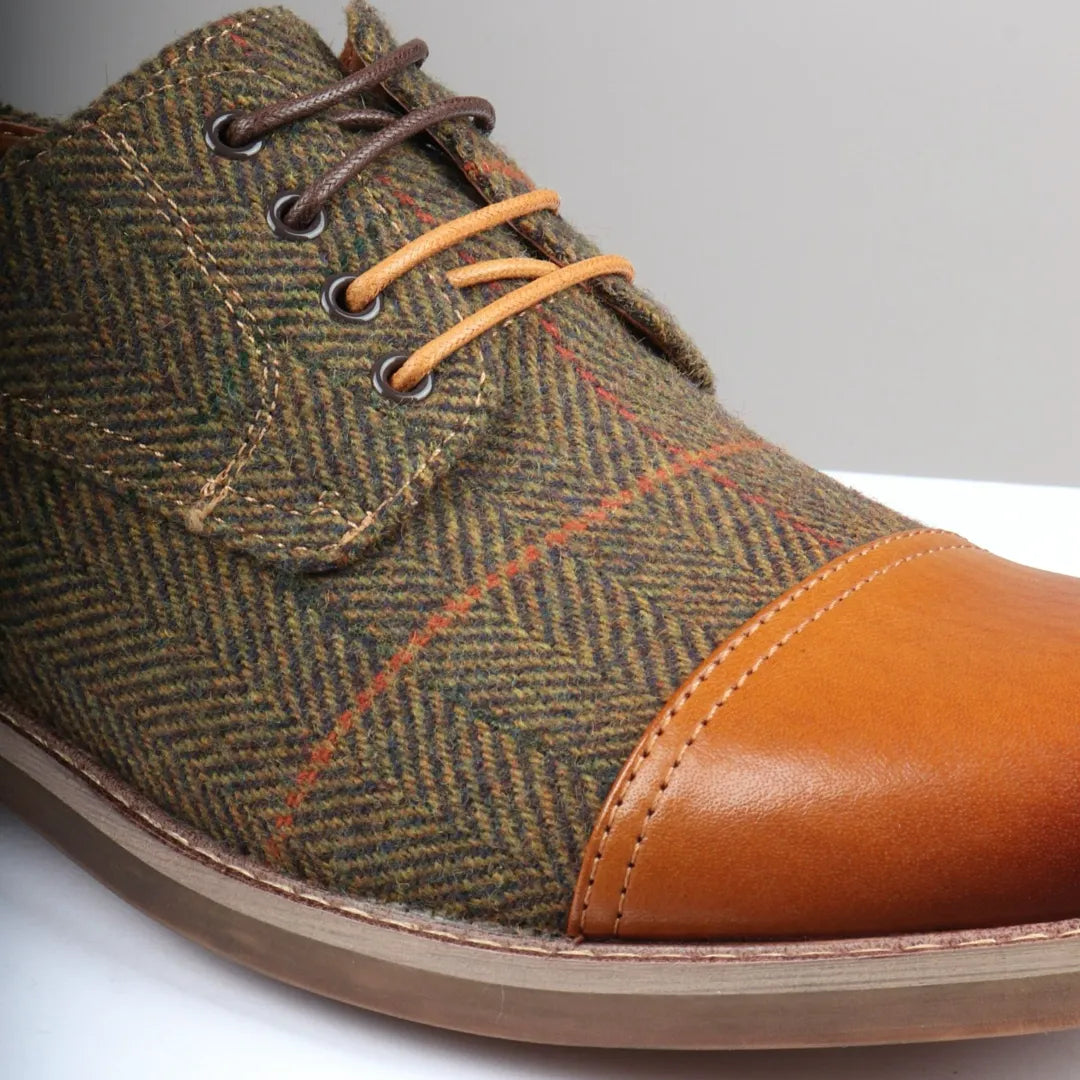 Theon - Zapatos Oxford de cuero y tweed para hombre