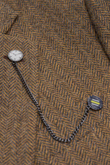 Thomas - Traje de tres piezas de tweed de mezcla de lana marrón para hombre