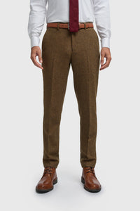 Thomas - Traje de tres piezas de tweed de mezcla de lana marrón para hombre