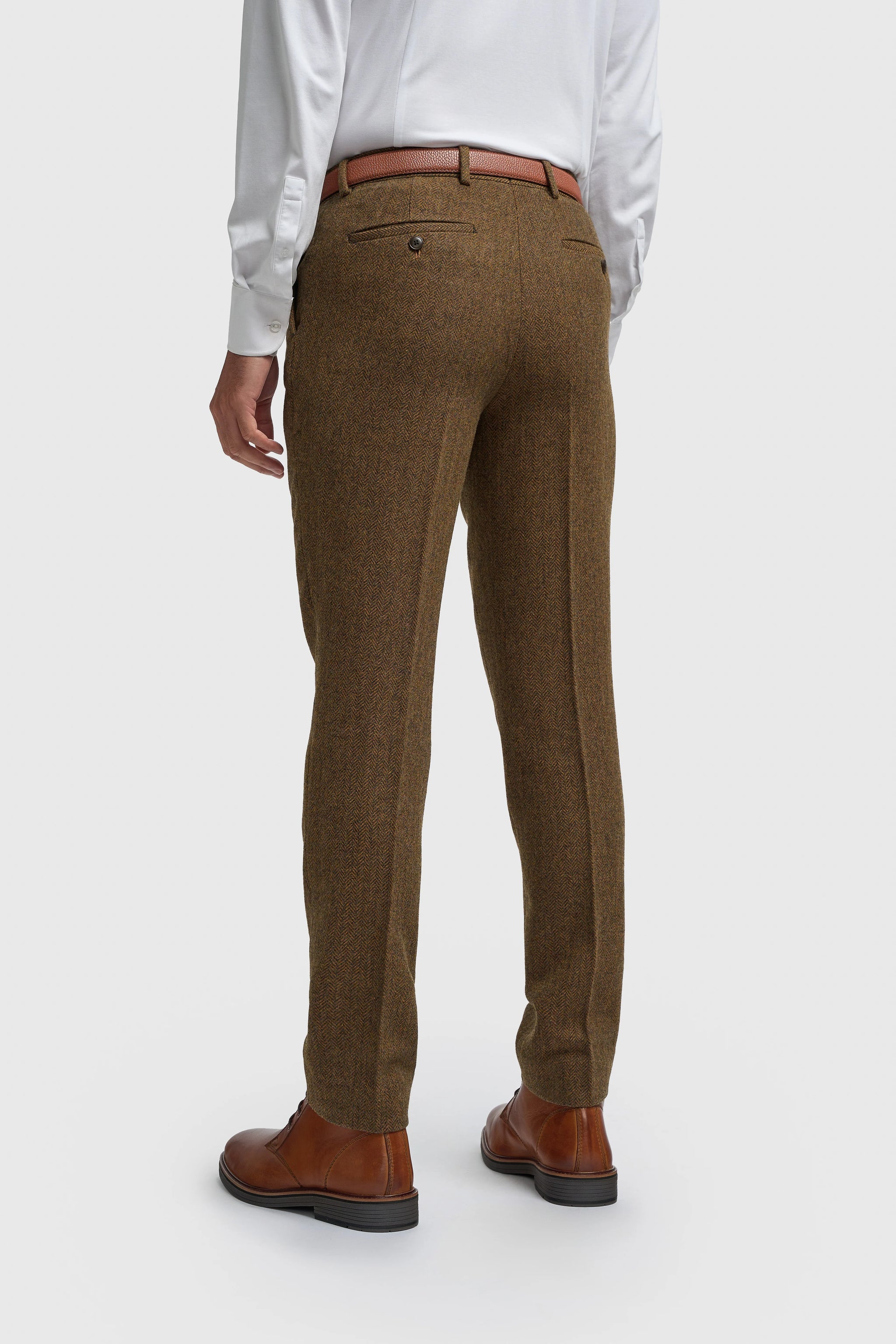 Thomas - Traje de tres piezas de tweed de mezcla de lana marrón para hombre