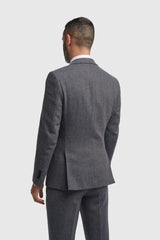 Thomas - Traje de tres piezas de tweed de mezcla de lana azul marino para hombre