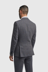 Thomas - Traje de tres piezas de tweed de mezcla de lana azul marino para hombre