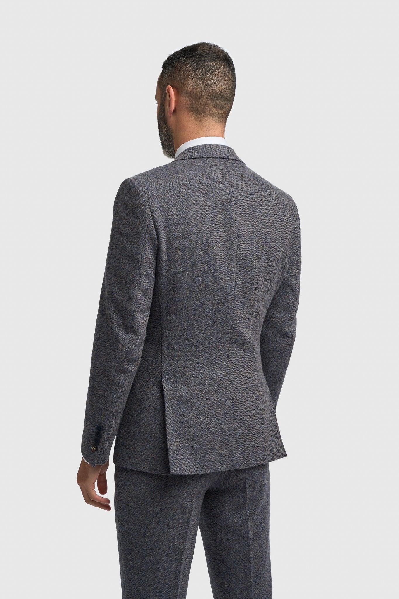 Thomas - Traje de tres piezas de tweed de mezcla de lana azul marino para hombre