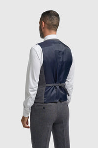 Thomas - Traje de tres piezas de tweed de mezcla de lana azul marino para hombre