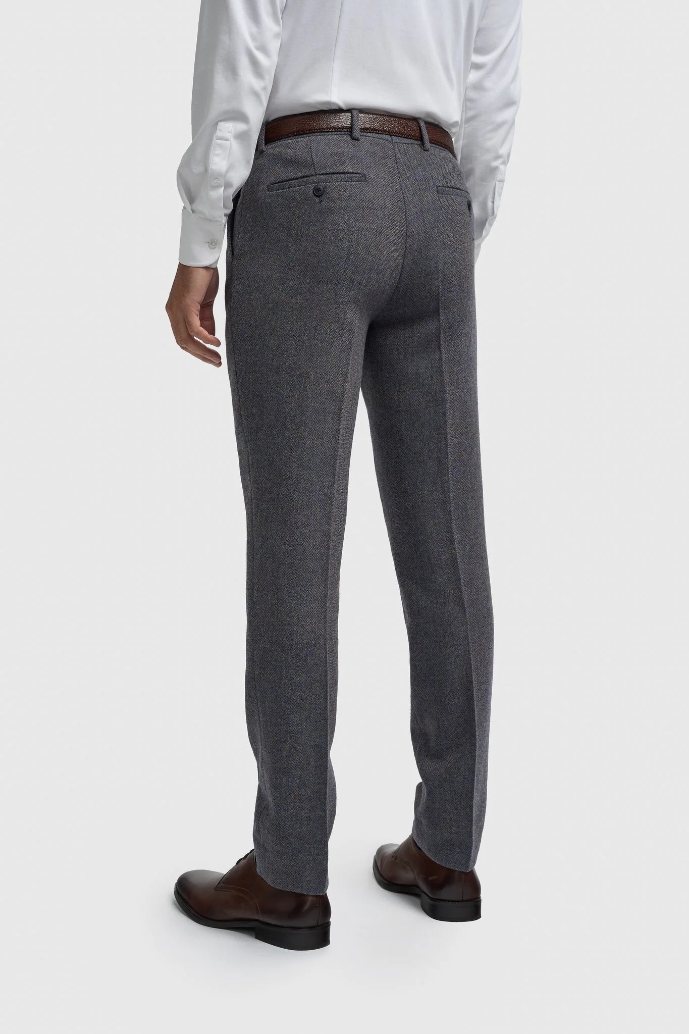 Thomas - Traje de tres piezas de tweed de mezcla de lana azul marino para hombre