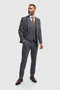 Thomas - Traje de tres piezas de tweed de mezcla de lana azul marino para hombre