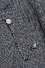 Thomas - Traje de tres piezas de tweed de mezcla de lana azul marino para hombre