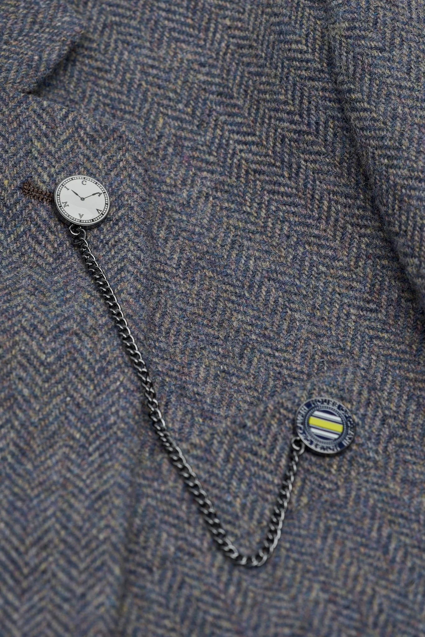 Thomas - Traje de tres piezas de tweed de mezcla de lana azul marino para hombre