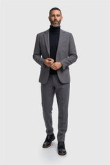 Thomas - Traje de tres piezas de tweed de mezcla de lana azul marino para hombre