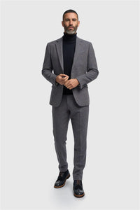 Thomas - Traje de tres piezas de tweed de mezcla de lana azul marino para hombre