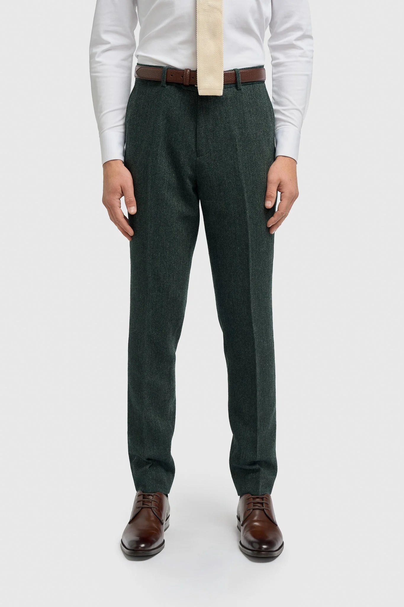 Thomas - Traje de 3 piezas de tweed de mezcla de lana verde oliva