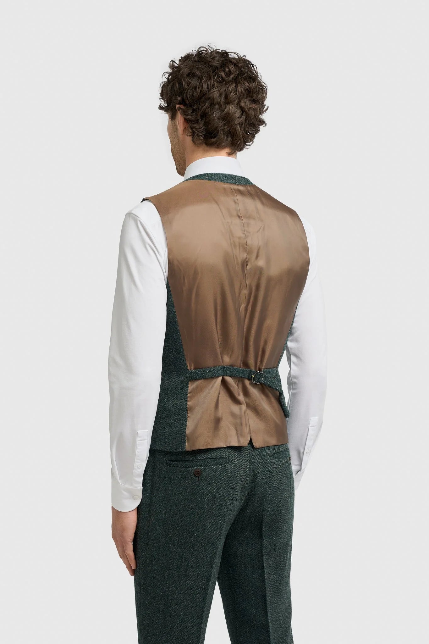 Thomas - Traje de 3 piezas de tweed de mezcla de lana verde oliva