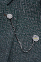 Thomas - Traje de 3 piezas de tweed de mezcla de lana verde oliva