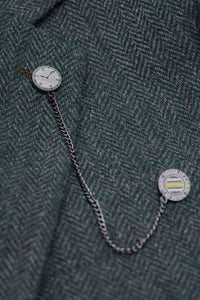 Thomas - Traje de 3 piezas de tweed de mezcla de lana verde oliva