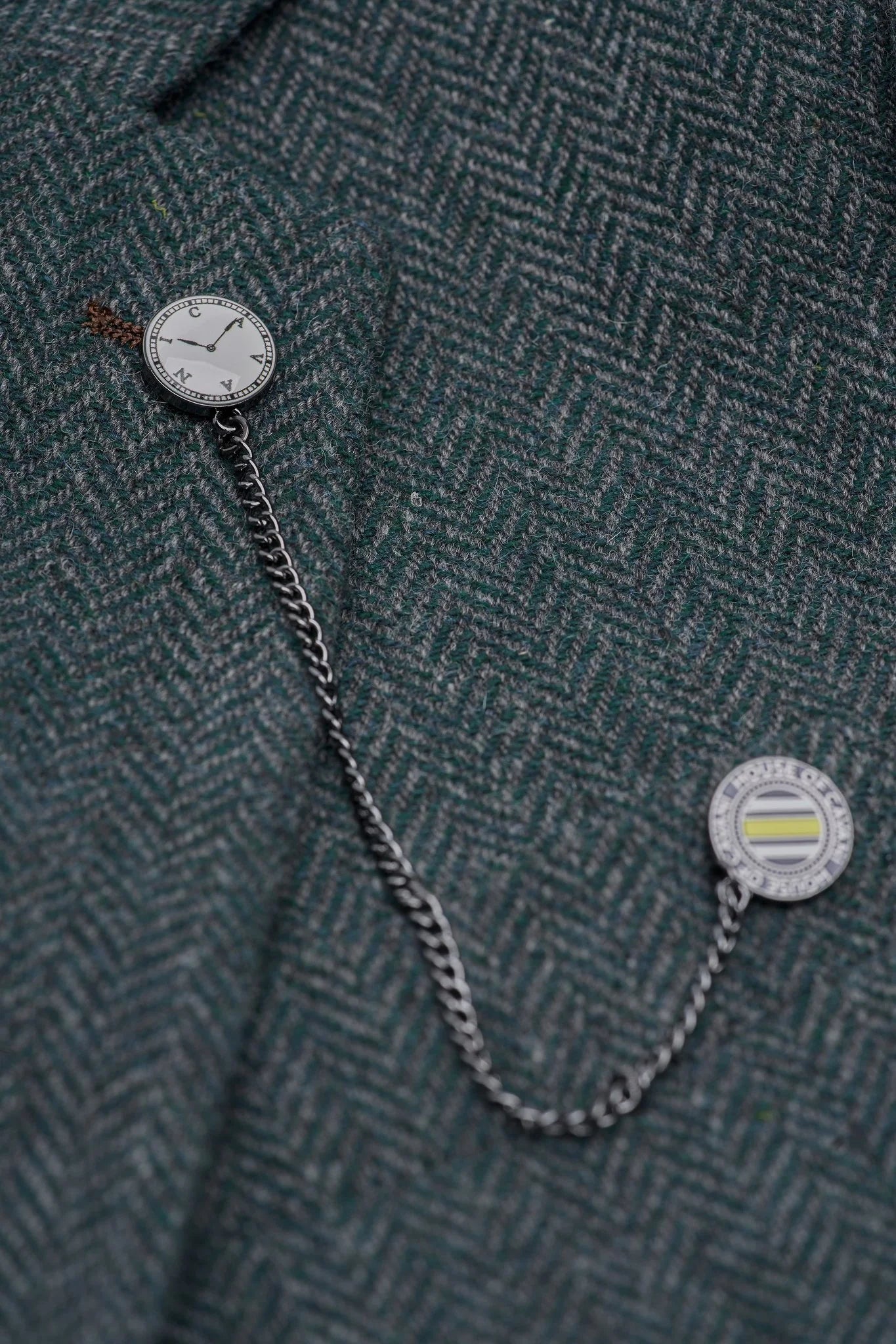 Thomas - Traje de 3 piezas de tweed de mezcla de lana verde oliva