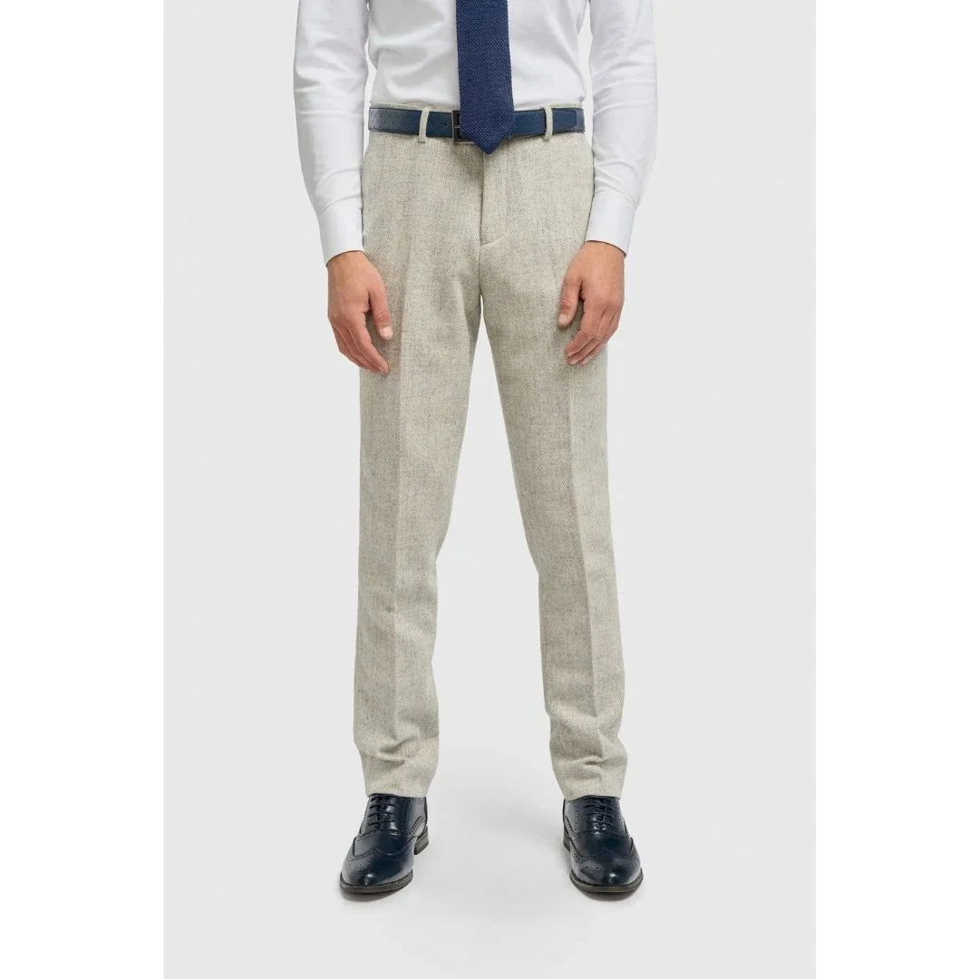 Thomas - Pantalones de hombre de tweed de espiga de mezcla de lana gris