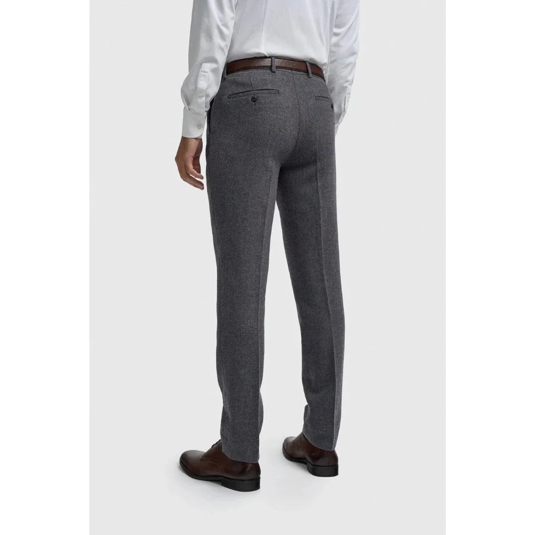 Thomas - Pantalones de hombre de tweed de espiga de mezcla de lana azul marino